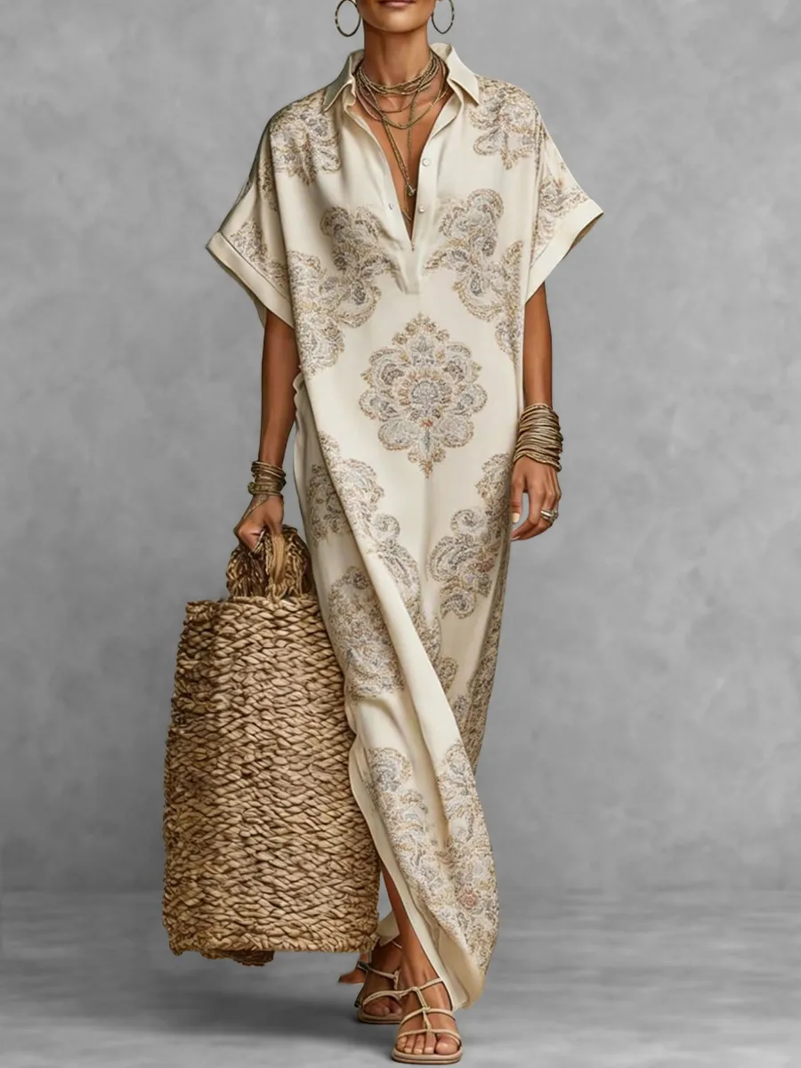 Loose Buttoned Sleeve Maxi Dress