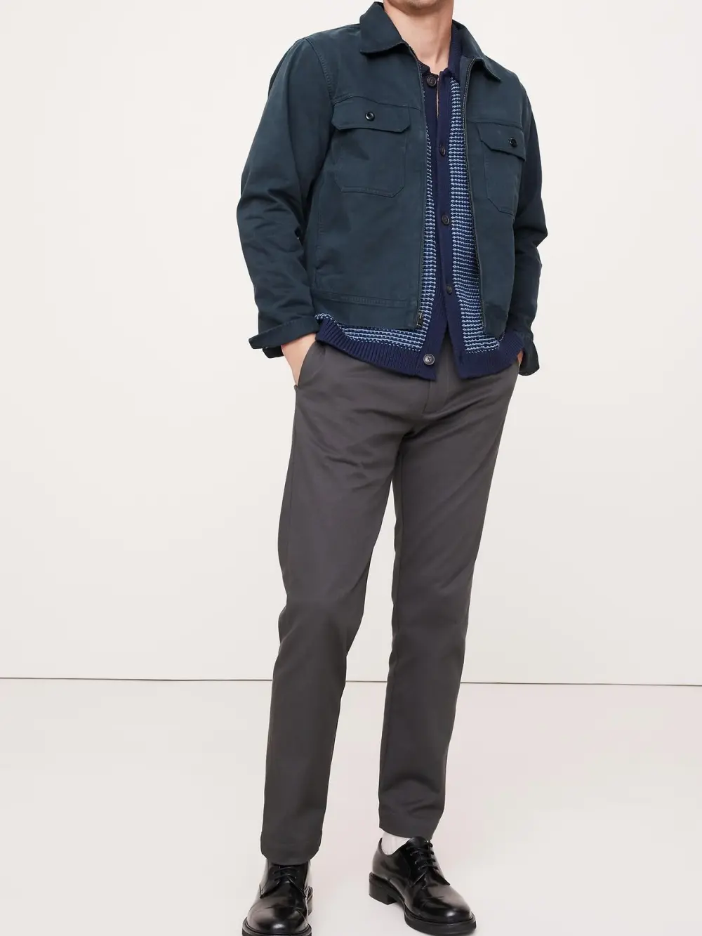 Men's Cotton Collegiate Blue Multi-Pocket Casual Jacket