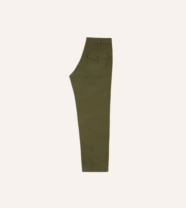 Daily Olive Cotton-Linen Herringbone Fatigue Trouser Casual Style