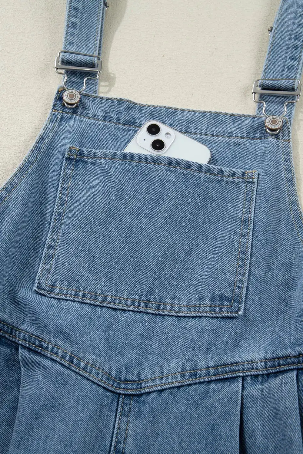 Pleated Wide Leg Retro Pocketed Jumpsuit Denim Pants