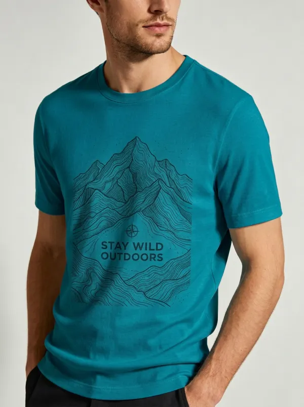 Men's Crewneck Mountain Route Outdoor Adventure Mountain Compass Graphic T-Shirt