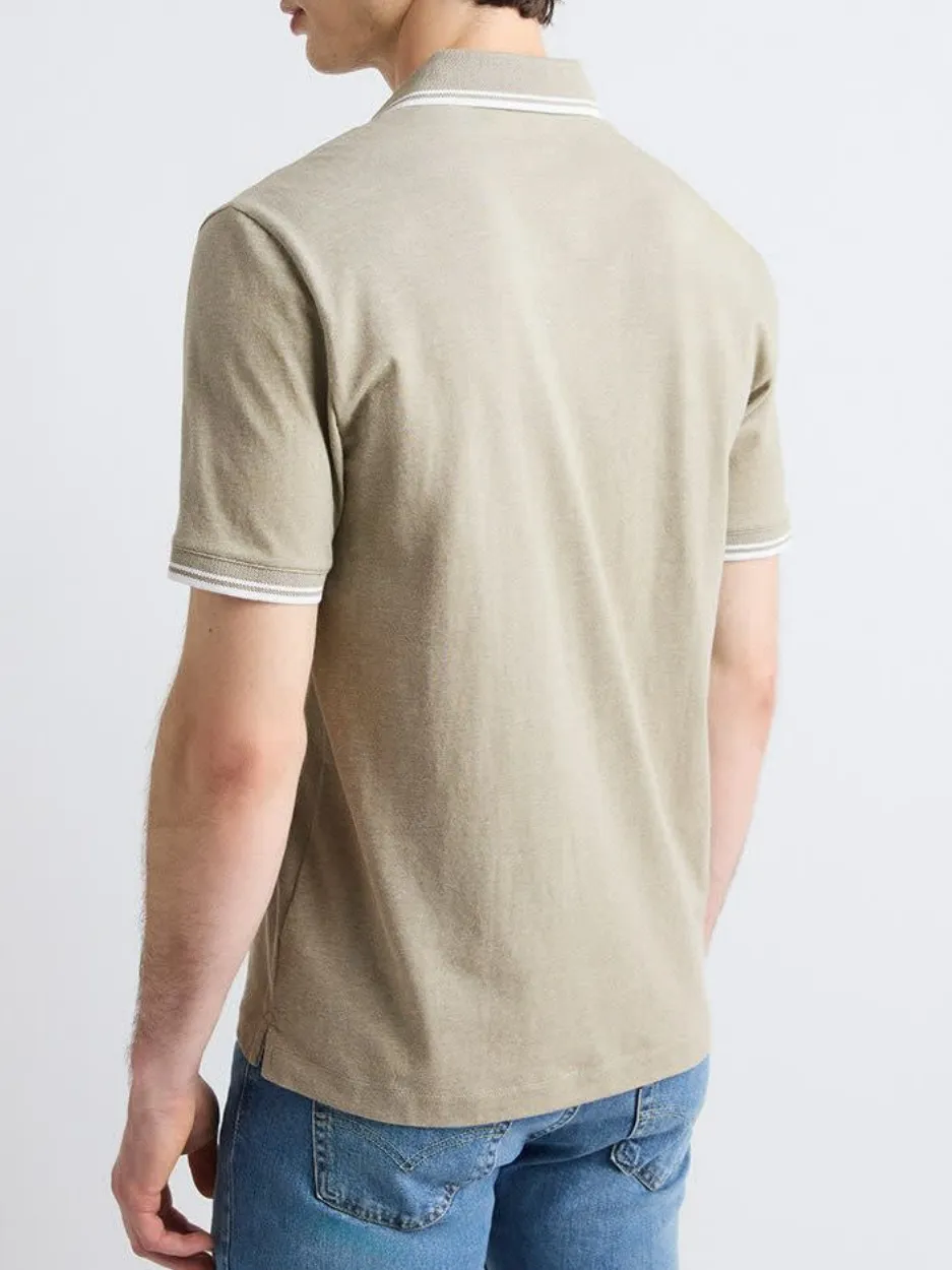 Khaki Trim Detail Short Sleeve Polo Shirt