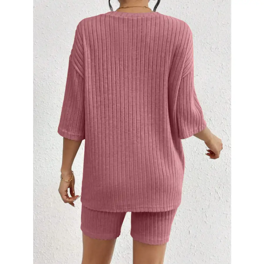Ribbed Round Neck Top and Shorts Set