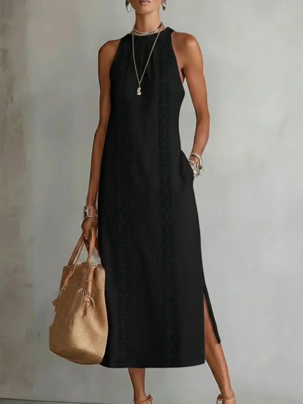 Soft Touch Slit Sleeveless Midi Dress