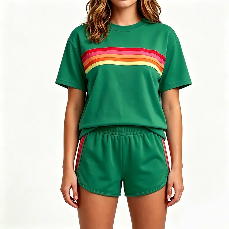 Women's two-piece rainbow striped outdoor sportswear set