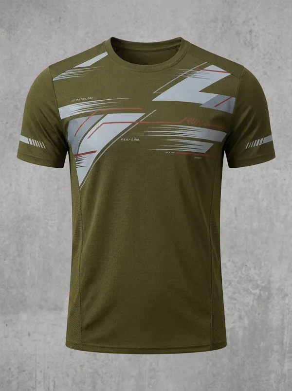 Men's Running Sports Geometric Printed Reflective Quick-Dry T-Shirt