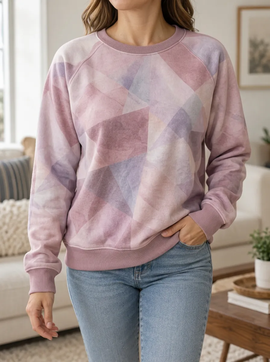 Women's Geometric Abstract Pastel Printed Fleece Sweatshirt