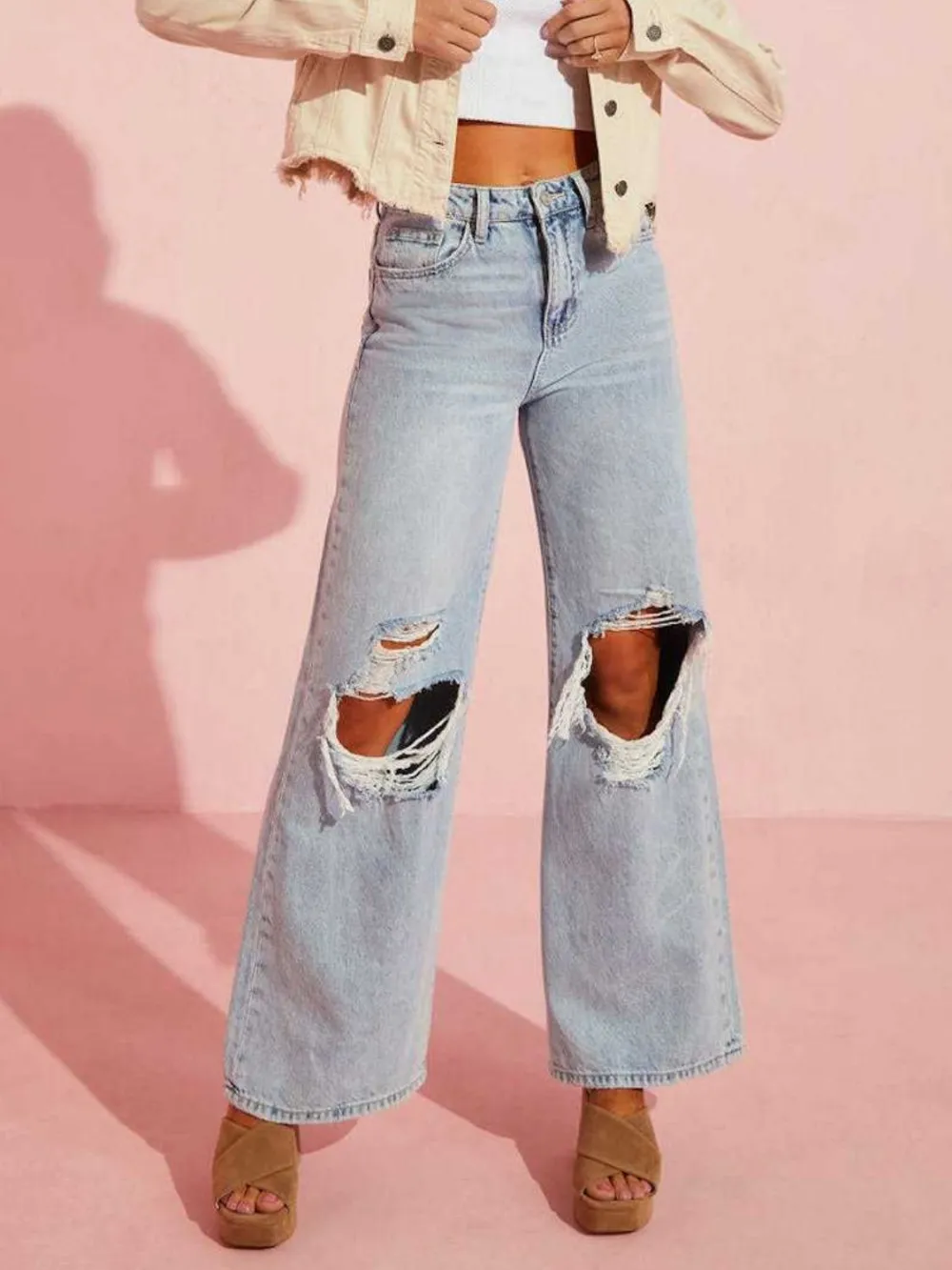 Smocked Short Sleeve Denim Jeans