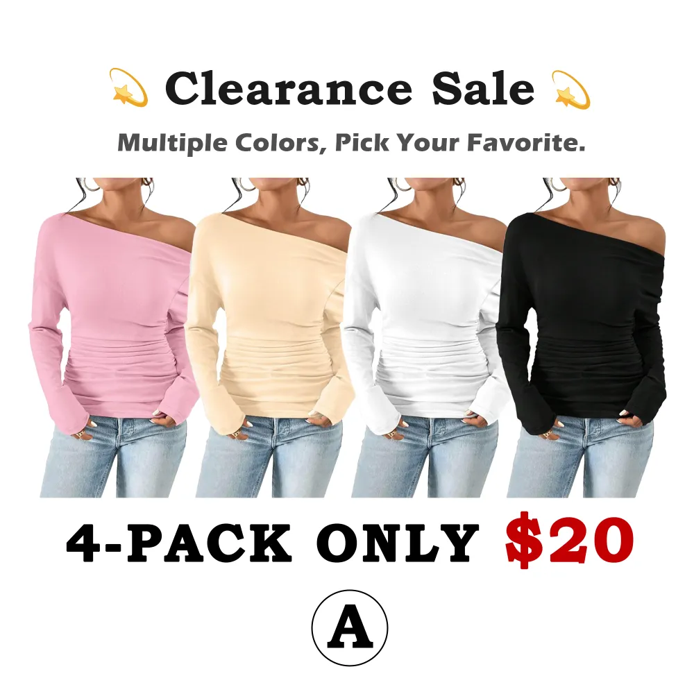 Women's Plain Ruched Asymmetrical Neck Drop Shoulder Tee, Casual Long Sleeve T-Shirt for Spring & Fall, Women's Top for Daily Wear