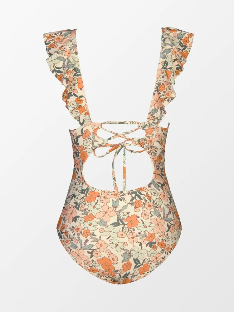Minimal Sunset Ruffle Trim One Piece Swimsuit