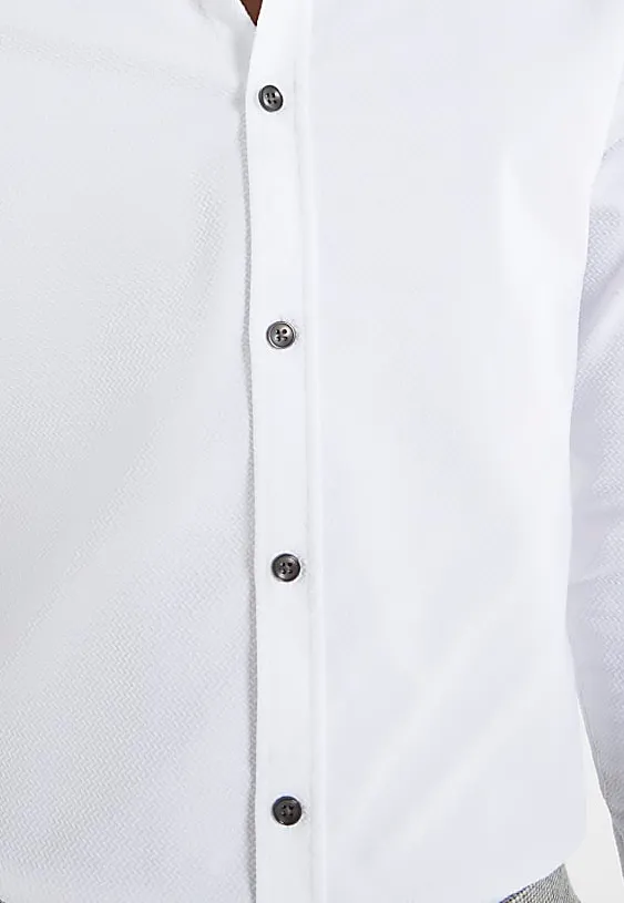 Men's White Long Sleeve Textured Slim Fit Shirt