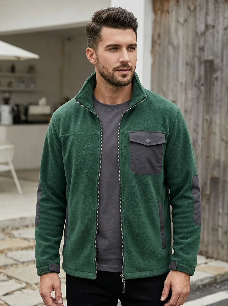 Contrast Pocket Zip Fleece Jacket