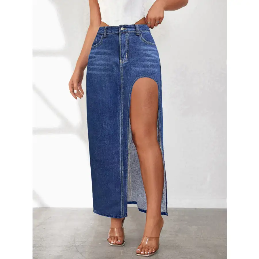 High Rise Slit Denim Skirt