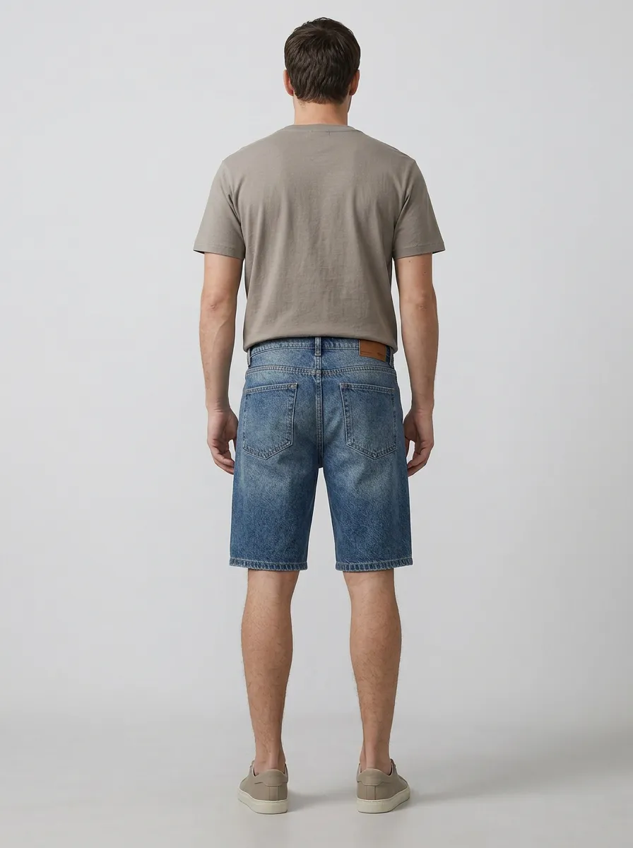 Men's Relaxed Patchwork Distressed Raw Hem Street Inspired Distressed Denim Shorts