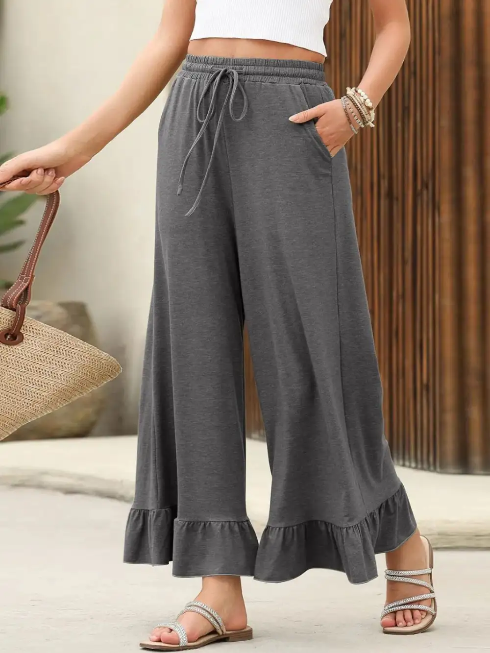 Everyday Ruffle Trim Wide Leg Pants