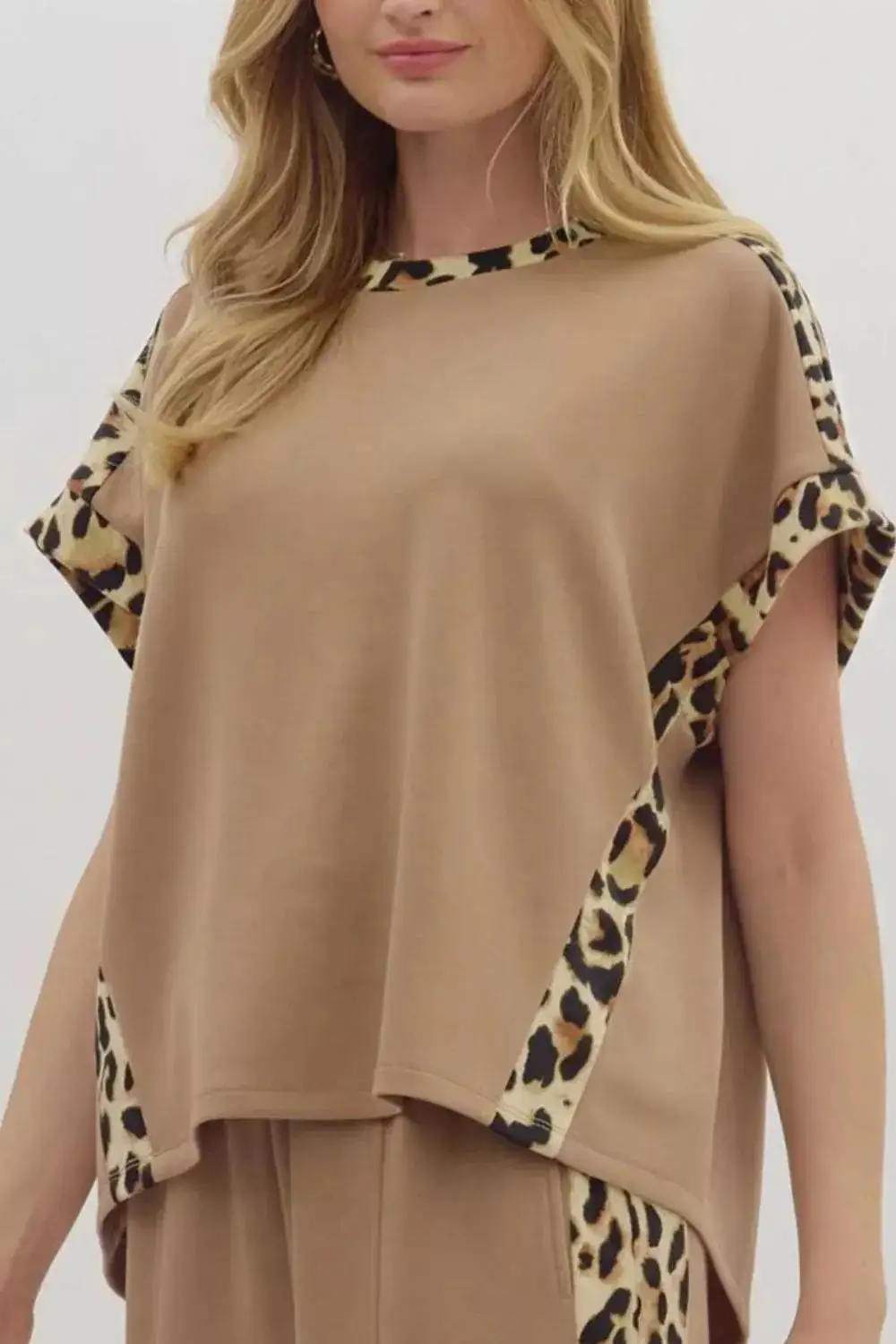 French Leopard Trim Round Neck Loose T