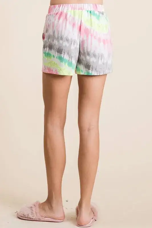 Tie Dye Print Shorts with Twill Tape Drawstring