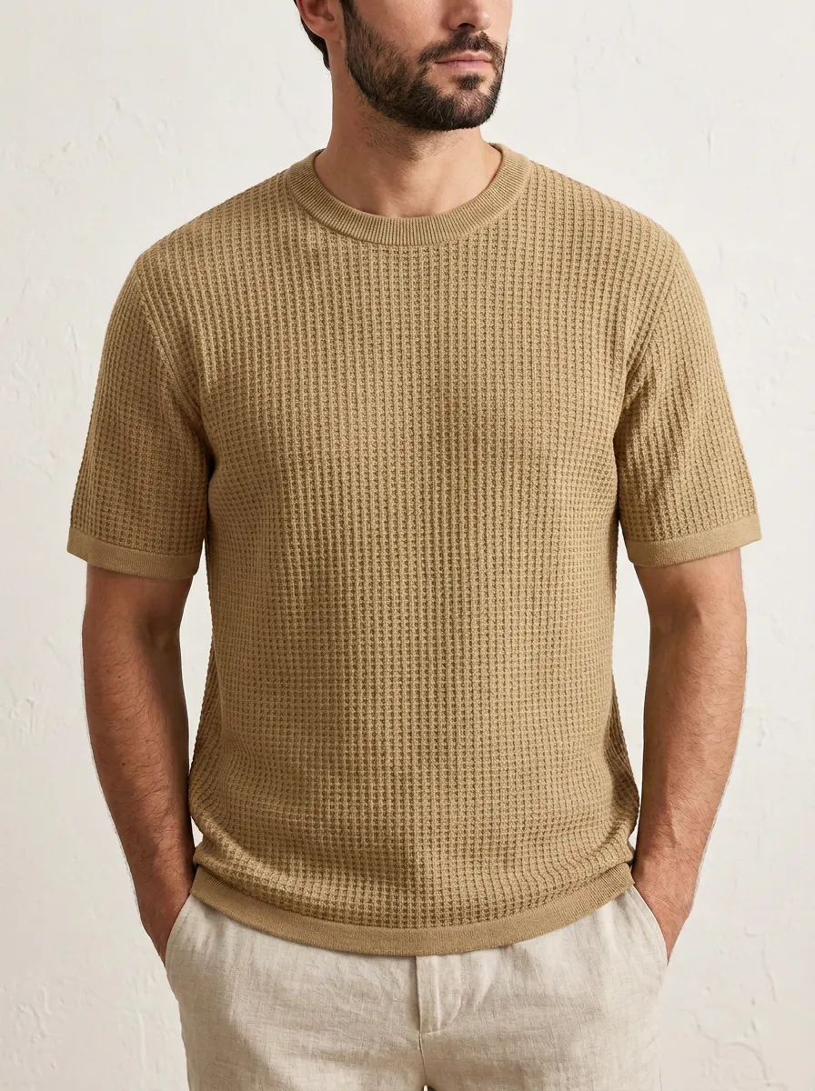 Men's Relaxed Tailored-Look Waffle Knit T-Shirt