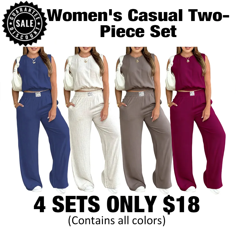 Women's Two-Piece Solid Color Vest And Wide-Leg Pants Set