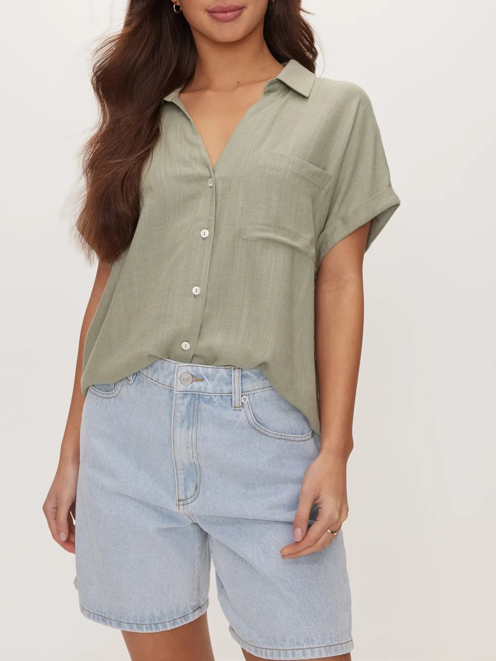Button Front Slight Stretch Shirt