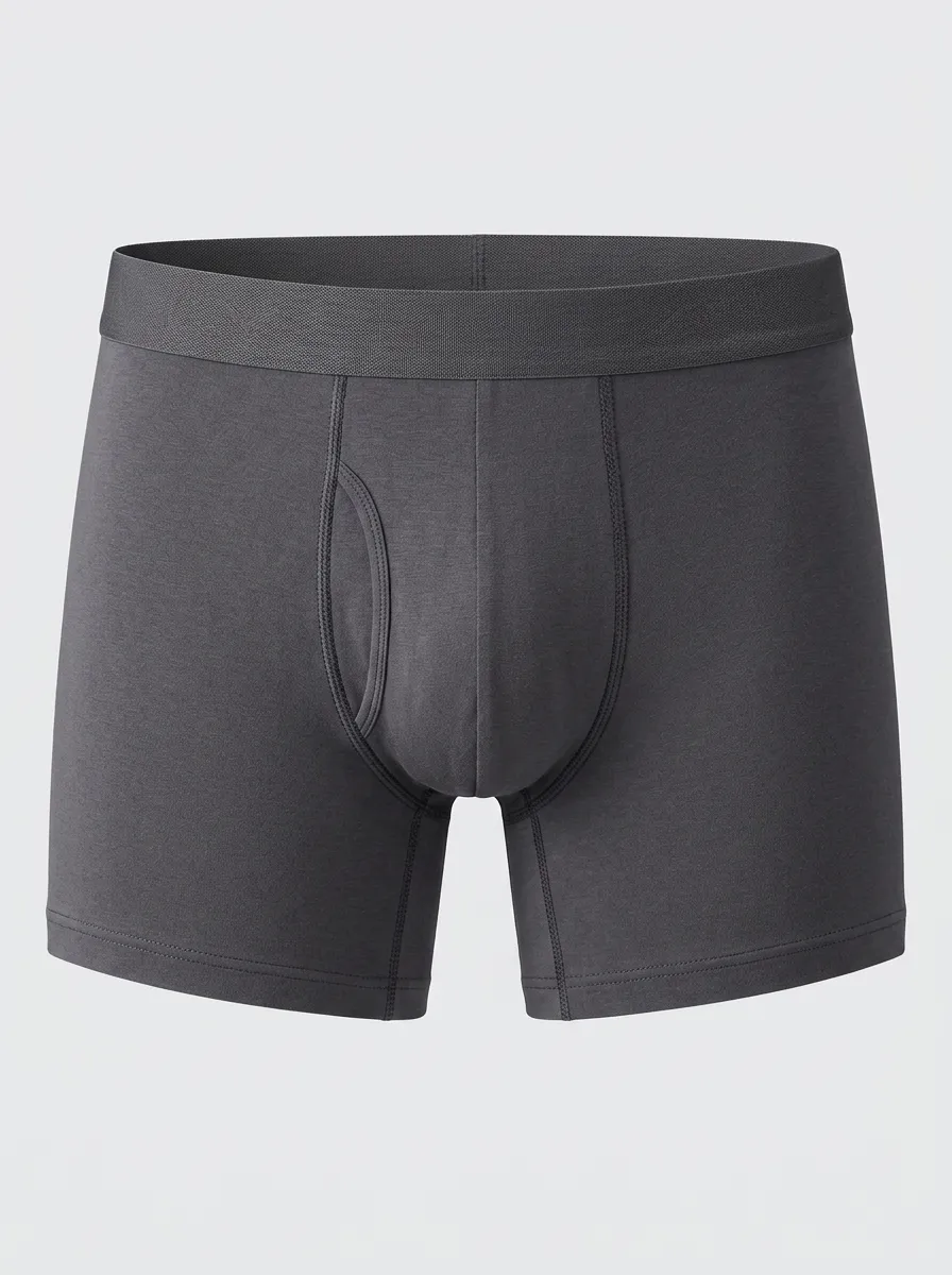Men's Solid Charcoal Grey Cotton Boxer Briefs
