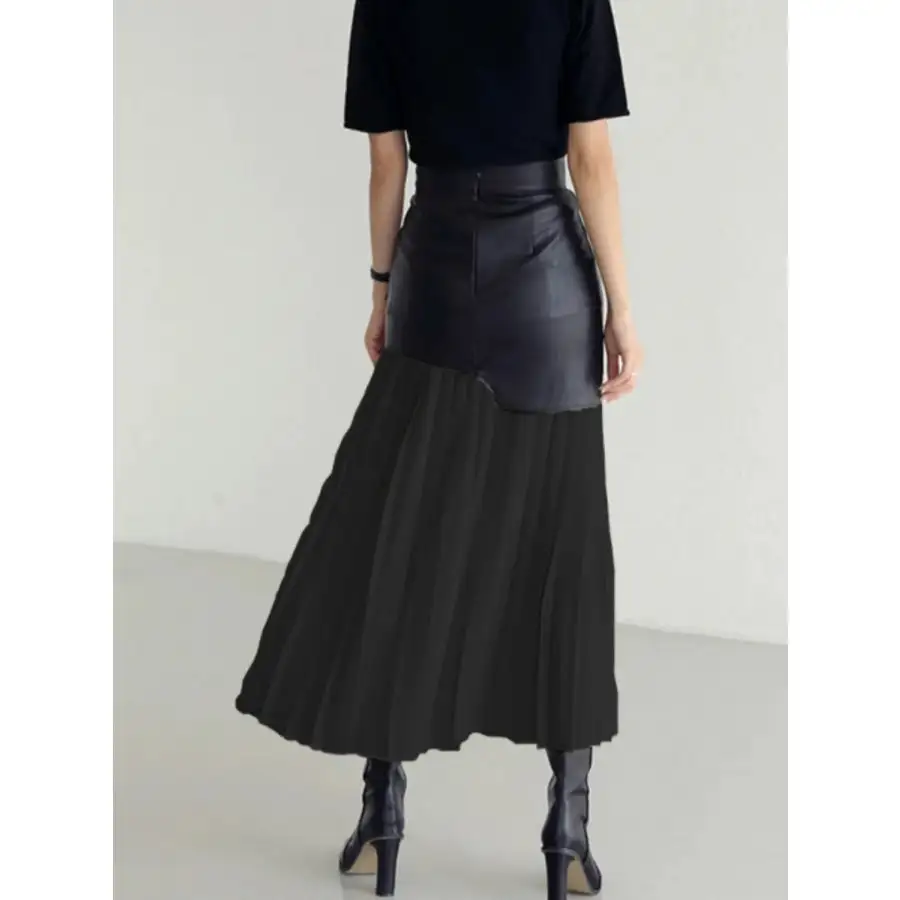 Patchwork Contrast Pleated Skirt