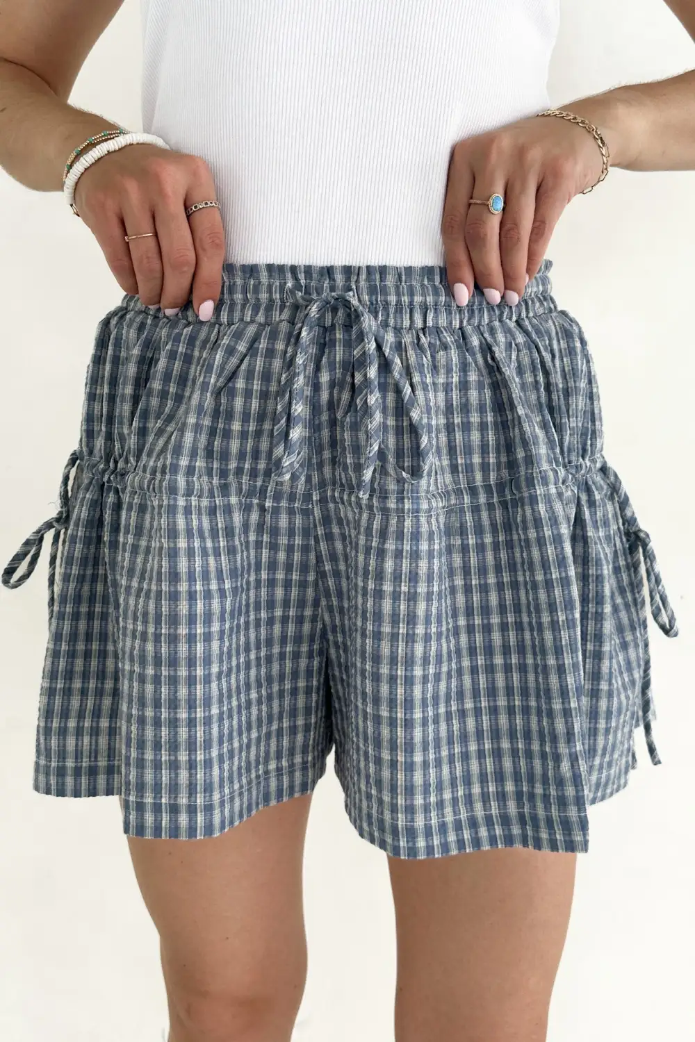 Plaid Drawstring Wide Leg Shorts