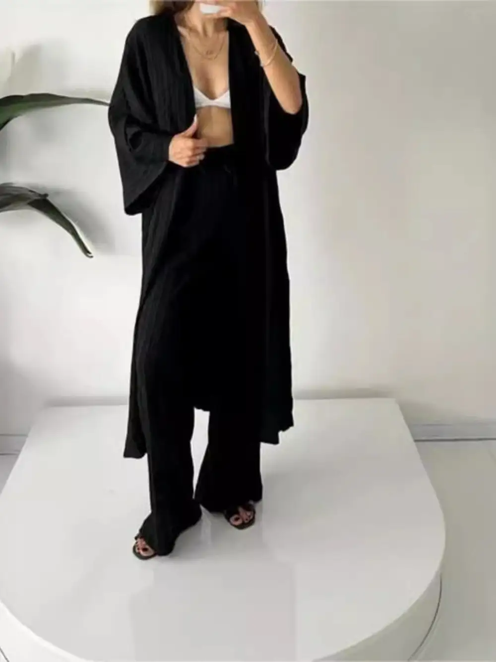Full Size Textured Knit Cardigan and Pants Set Plus Size