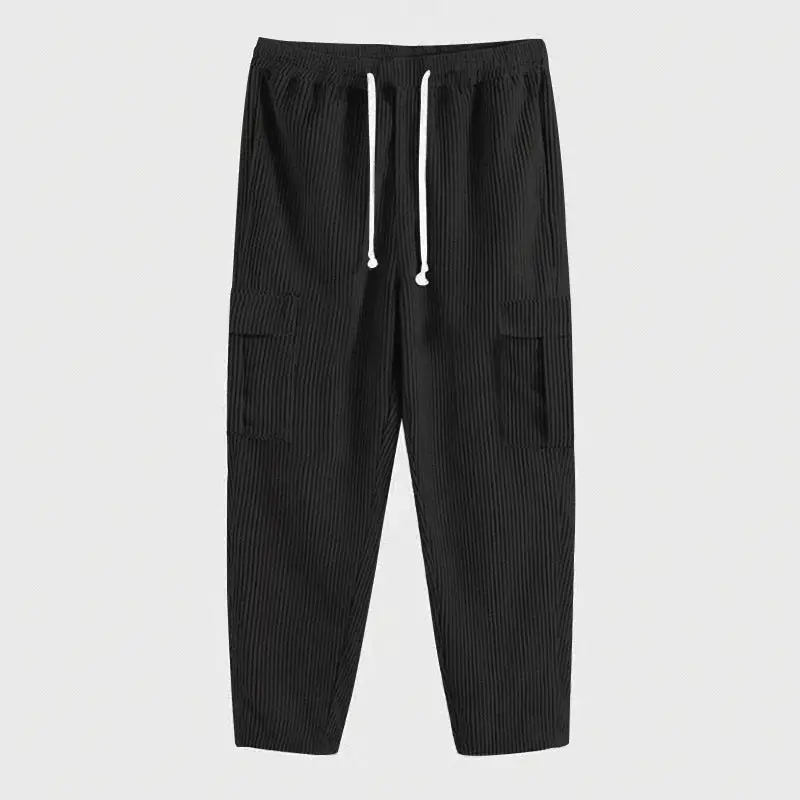 Men's Corduroy Cargo Pants Waistband Pockets Leg Cargo Pants