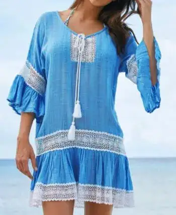 Flared Sleeve Dress Ups Sun Swim Cover Up