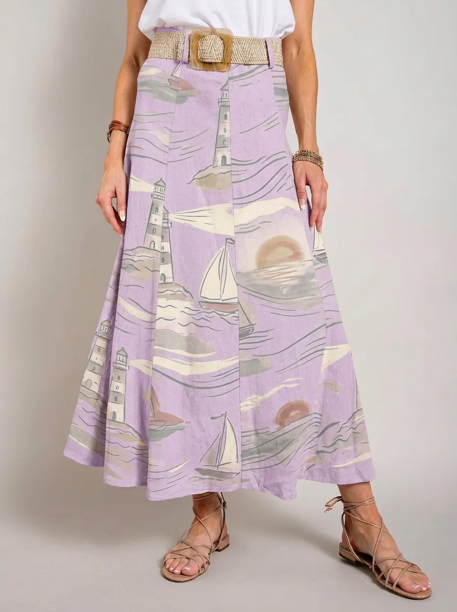 Women's Nautical Ocean Lover Lighthouse Sailboat Printed Skirt