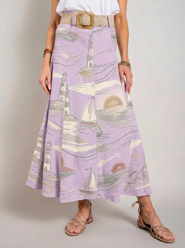 Women's Nautical Ocean Lover Lighthouse Sailboat Printed Skirt