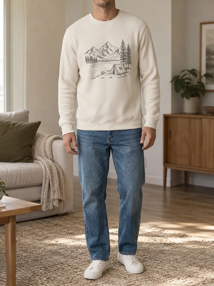 Men's Off-White Graphic Waffle Knit Crewneck Sweatshirt