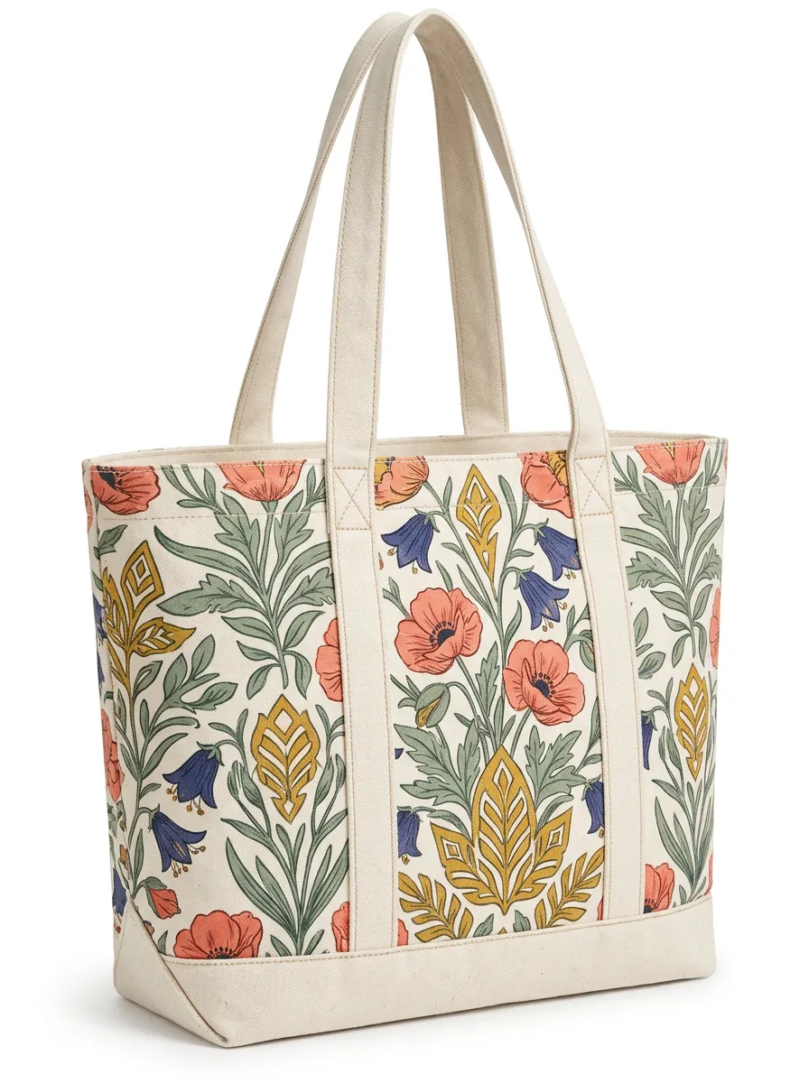 Printed Canvas Tote Showcasing Poppy