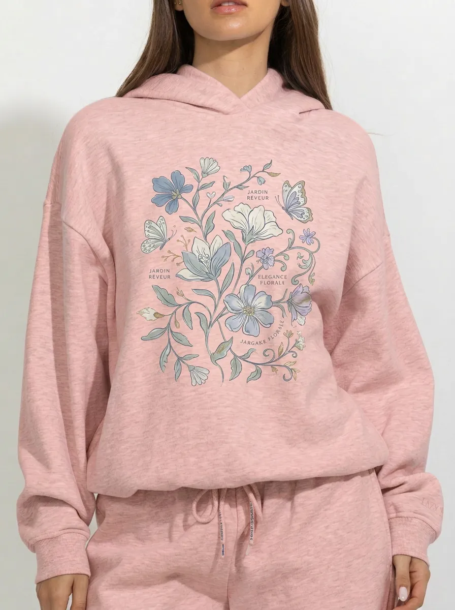 Women's Botanical Butterfly Garden Printed Hoodie