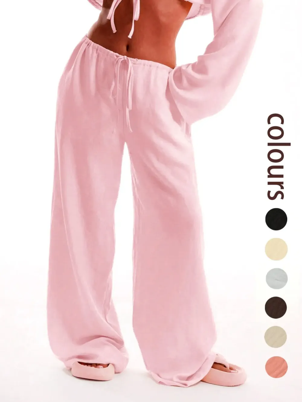 Casual Comfy Wide Leg Woven Trousers for Beach Vacation Holiday