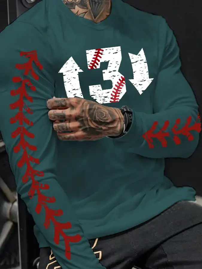 Men's Baseball '3 UP 3 DOWN' Print Long Sleeve T-Shirt