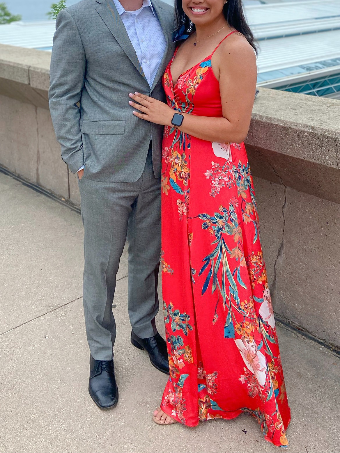 Red Floral Print Satin Maxi Dress