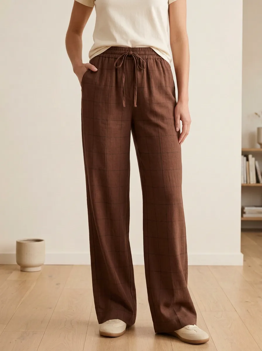 Classic Wide-Leg Plaid Printed Women's Wide-Leg Pants