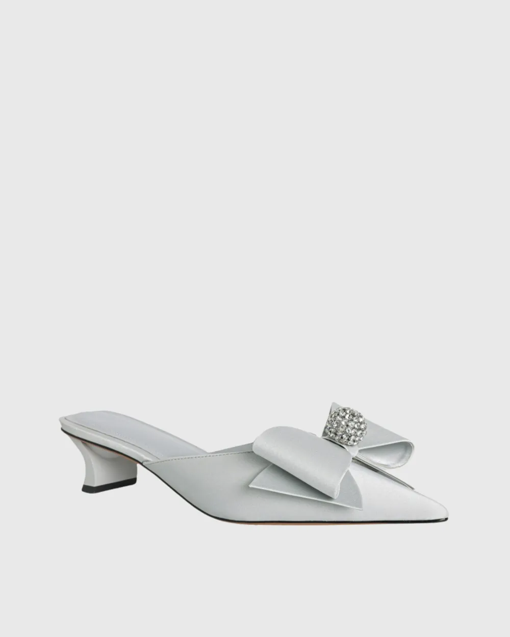 Bow Kitten Heel Mules Silver