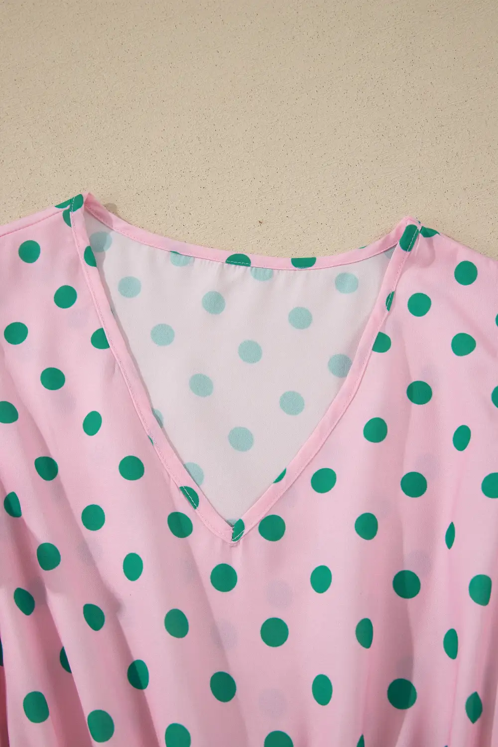 Ruffled V-Neck Dot Print Blouse