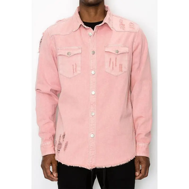 Distressed Denim Shirt – Heavyweight Button-Up with Pockets  Rugged Style. Durable Build. Everyday Utility.