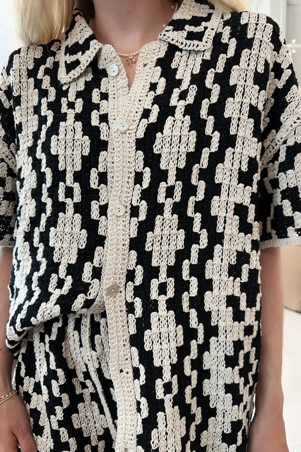 Cotton Crochet Button Front Button Down Shirt