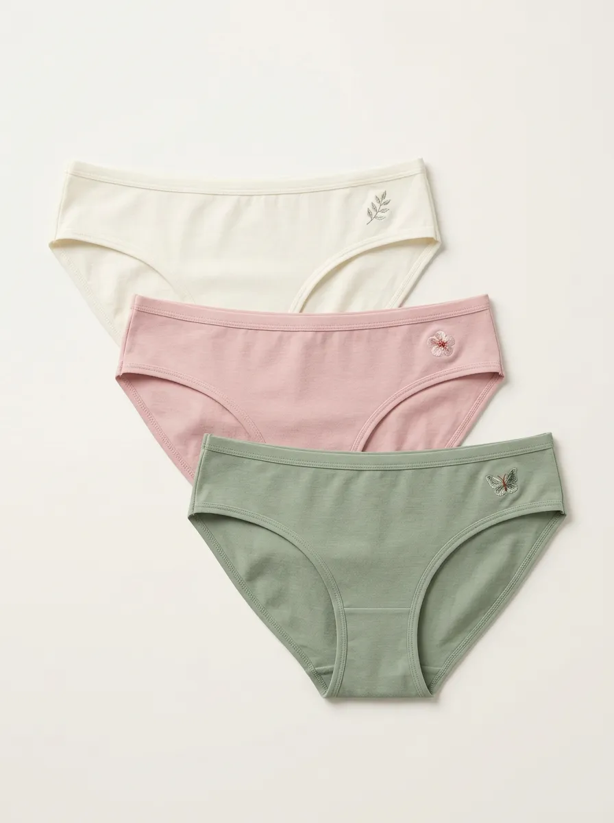Women's Side-Detail Motif Embroidered Bikini Briefs Three Pack