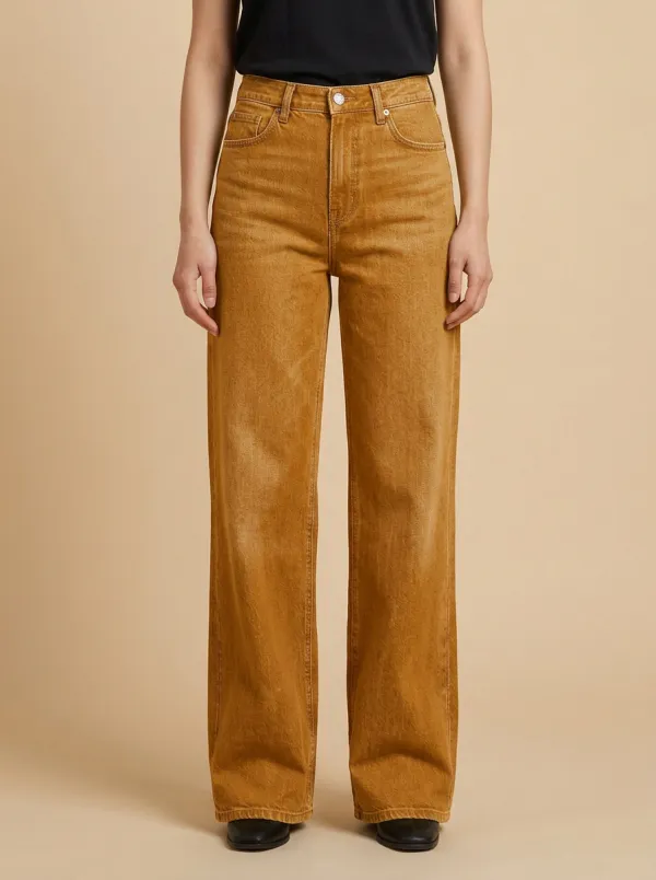 Women's High-Waisted Wide-Leg High-Rise Waist Classic Button Jeans