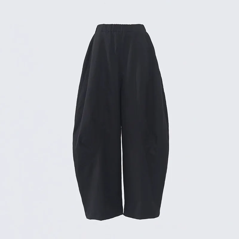 High Waist Elastic Waist Curved Leg Banana Leg Casual Pants