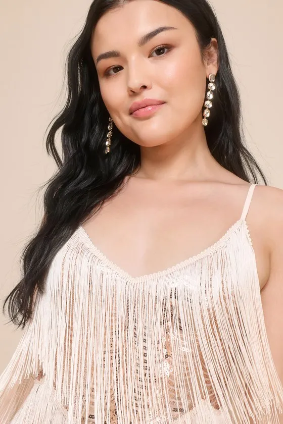 Get in the Groove Navy Blue Sequin Fringe Bodycon Dress