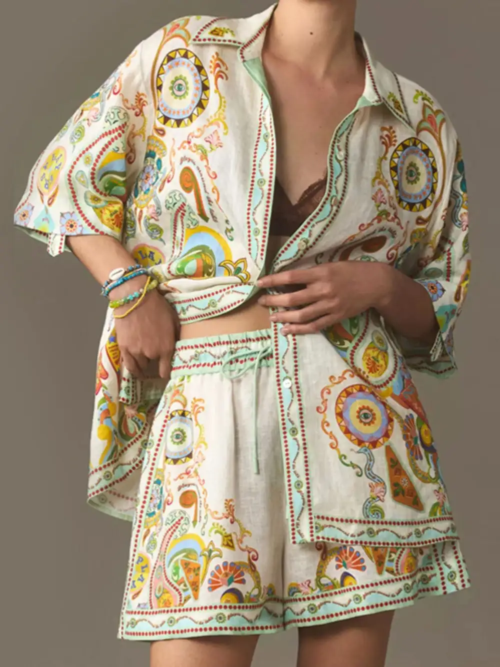 Easy Printed Button Up Shirt and Shorts Set