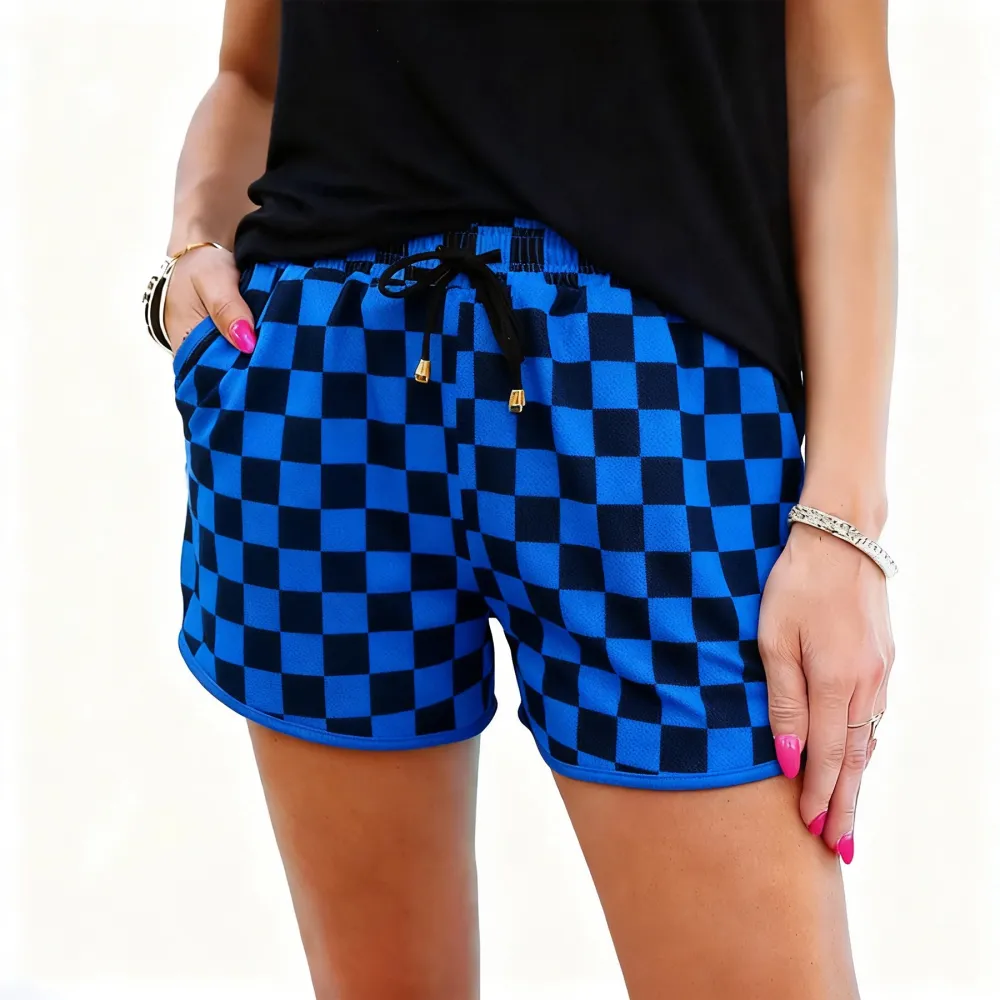 Women's Plaid Drawstring Elastic Waist Casual Shorts