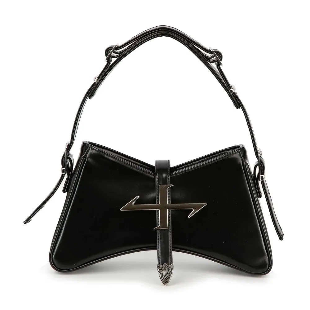 Classic Detail Flap Front Faux Leather Shoulder Bag